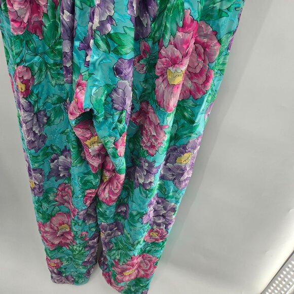 Vintage Diane Freis Green Tropical Rayon Silk Tassels 80s Jumpsuit XL (See Meas) - Picture 8 of 16